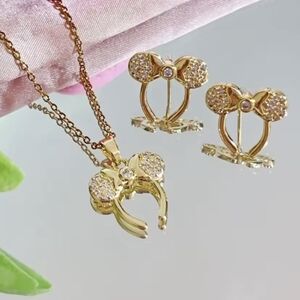18k Gold Plated Diamond Minnie Mouse Necklace & Earring Set